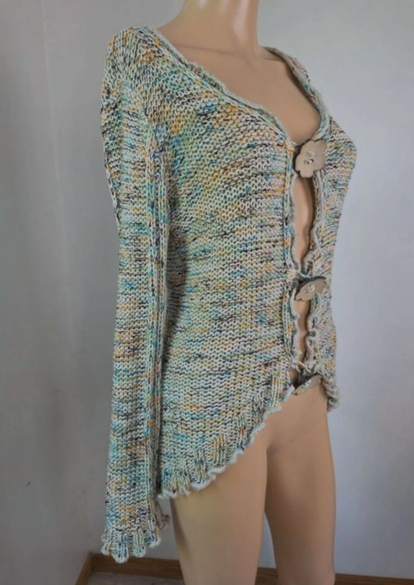 cardigan en maille multicolore asymétrique hippie cottagecore taille 38
